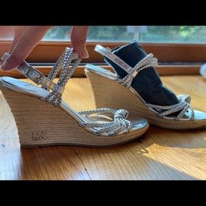 Wedge espadrille, silver, braided straps